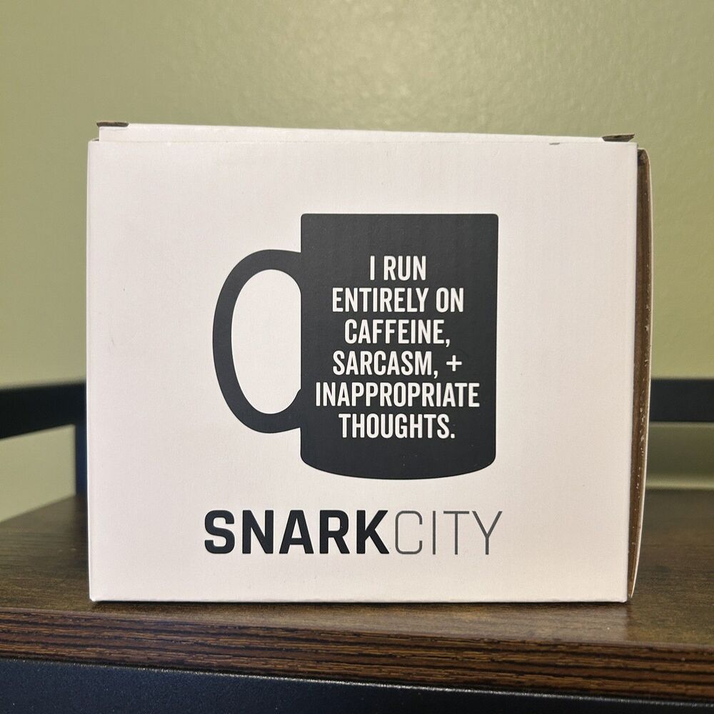Snark City Caffeine Sarcasm Inappropriate Thoughts Black Coffee Mug With Box